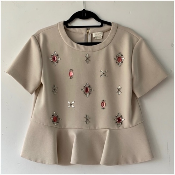 kate spade Tops - kate spade peplum jewelled blouse top size 4 nwot
